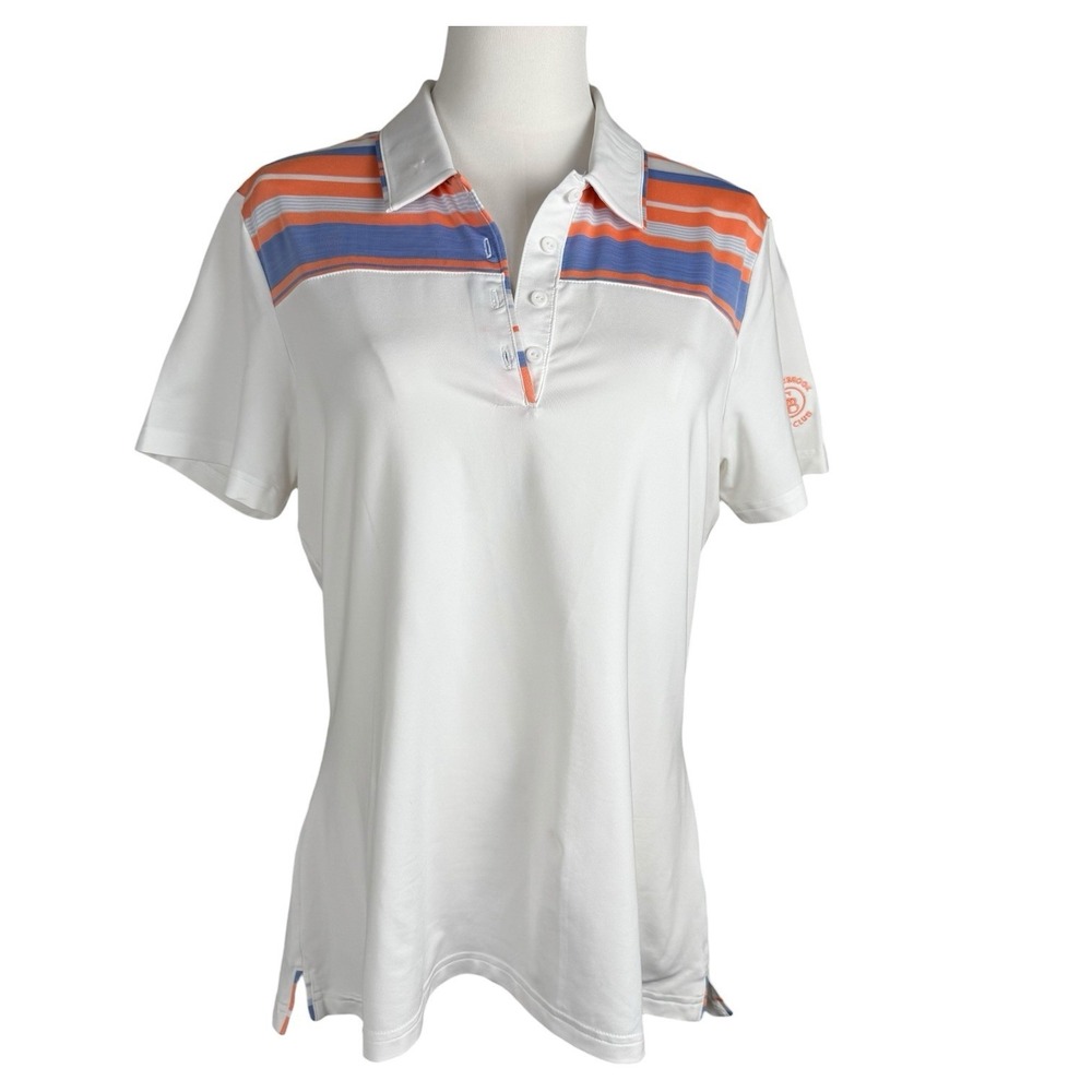 Adidas Womens Striped‎ Golf Polo Shirt Size L Performance Country Club Classic